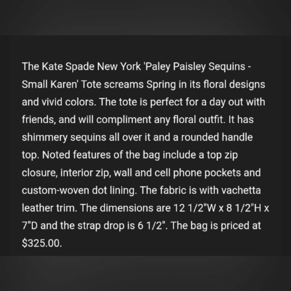 Kate Spade Paley Paisley Sequins Karen Tote and Wallet Set - Picture 14 of 15